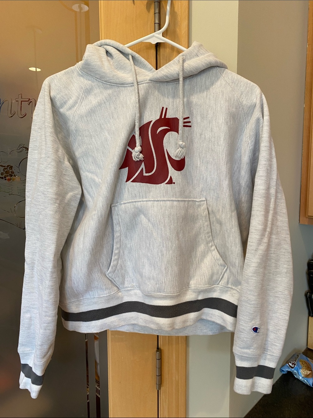 Champion Light Gray Crewneck Hoodie with WSU logo